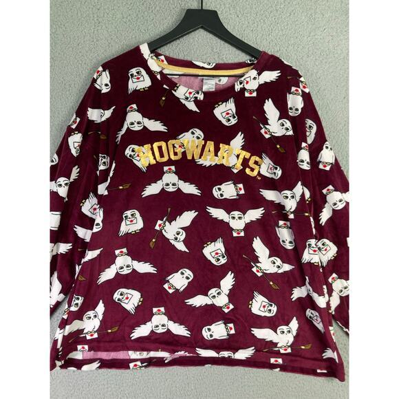 Harry Potter Hogwarts Hedwig Pajama Top 2X Burgundy Sleepwear - Picture 3 of 7
